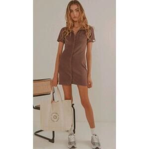 Daylight Terry Mini Dress - Tan Women Front Button Size 6 EUC